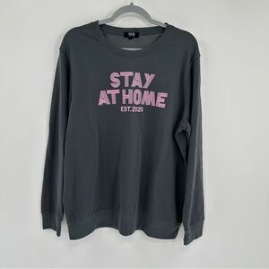 Women's Modern Canvas Stay At Home Grey Pink Pullover Long Sleeve Sweatshirt XL